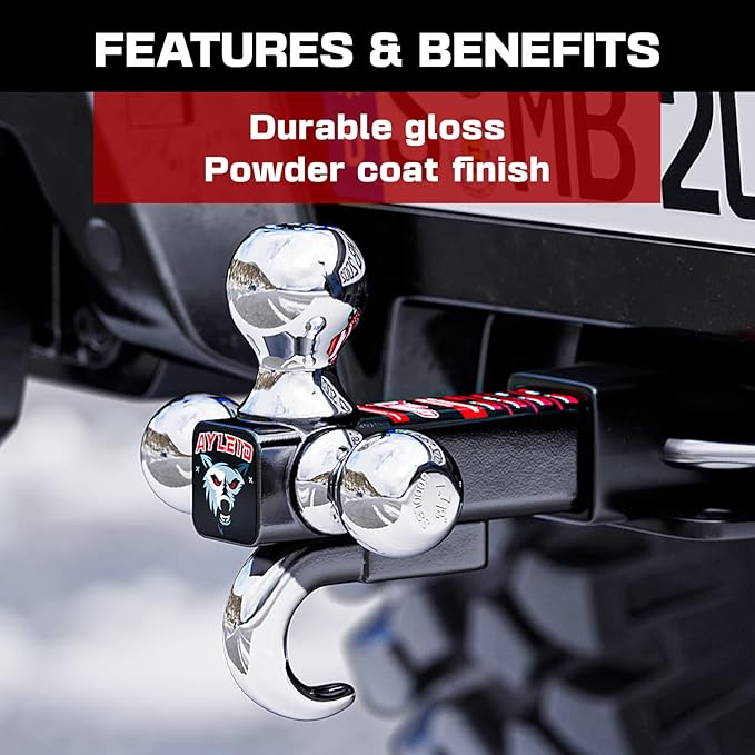 Ayleid Trailer Hitch Tri-Ball Mount with Hook & Pin Balls Sized 1-7/8, 2 & 2-5/16 inches, Tow Hitch, Silver