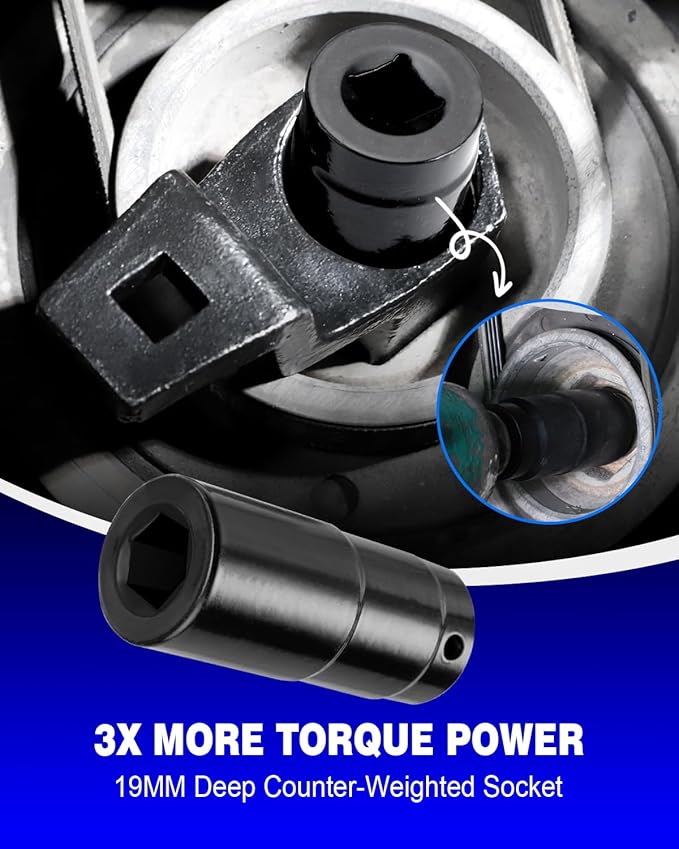 BETOOLL 19 mm Harmonic Balancer Socket & 50mm Crankshaft Crank Pulley Wrench Holder Tool Removal Holding Spanner kit Compatible with Honda and Acura Engines