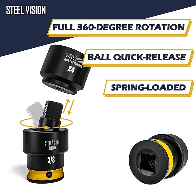 Steel Vision 7-Piece 3/8" Drive Low Profile Oil Filter Socket Set, U-Joint Swivel Socket Wrench Kit, Oil Filter Removal Tool for Ford, BMW, Audi, VW, Mini, Volvo, Porsche, Mercedes