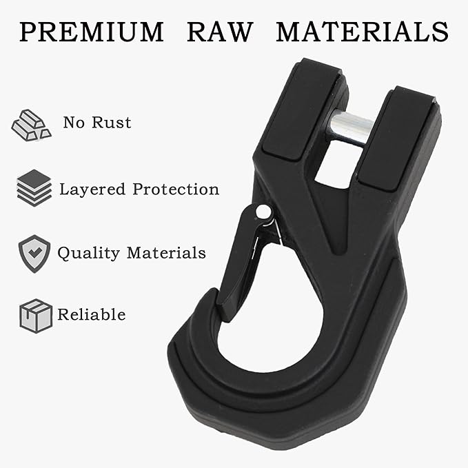 Winch Hook Heavy Duty, Max 15 Ton (35,000 Lbs), Forged Steel Winch Hook with Safety Latch for Synthetic Rope Winch Cable ATV UTV, black