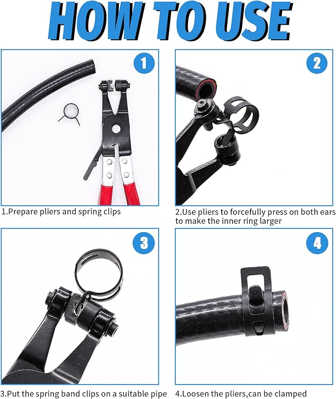 100Pcs 6-25mm Spring Band Hose Clamps With Swivel Flat Hose Clamp Plier Assortment Kit, Constant Tension Steel Clamps for Fuel Lines, Silicone, Vacuum Hoses & Low-Pressure Air Clips By PEROMI