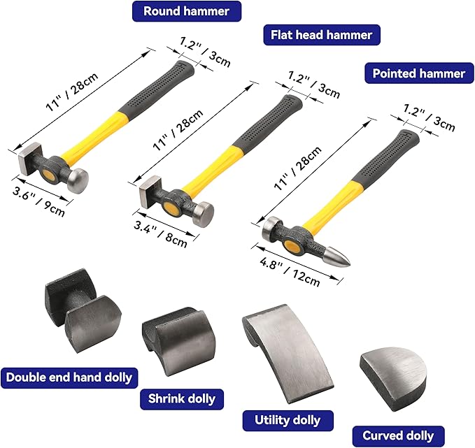 HFS(R) 7 Pcs Set Auto Body Fender Repair Tool Hammer Dolly Set
