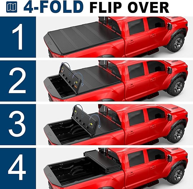 Hard 4 Fold Truck Bed Tonneau Cover for 2019-2025 Silverado 1500 2500HD 3500HD 5.8 Ft Bed, All Weather