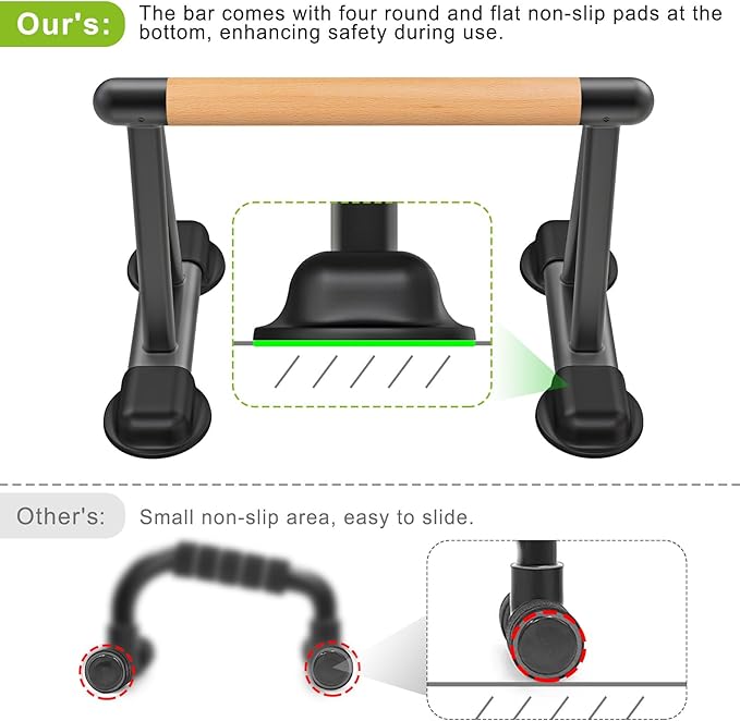 Dolibest Push Up Bar, 12'' High Parallettes Bars with Wooden Handles, Stable and Comfortable Calisthenics Equipment, Suitable for Handstand, L-Sit, Dip Bar, Strength Training for Indoor Outdoor Use