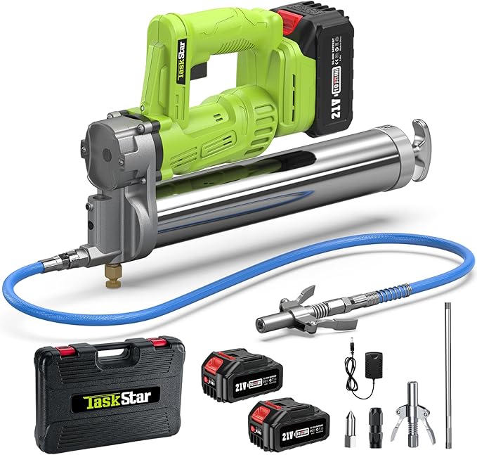 Grease Gun: Electric Grease Gun Battery Powered with 2 * 4.0Ah Batteries and Charger, Quick-Release Coupler, 10000 PSI Max Pressure, for Farmers, Mechanics, and Equipment Owners