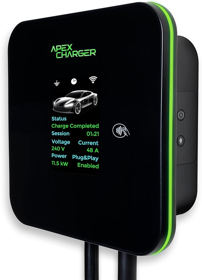 MACH 2:Fast Hardwired Level 2 EV Charger J1772 car Connector, 48 amp Garage-pro Wall-Mount EVSE - Electric Vehicle Charging Station. Accessories: 30ft Cable & Tesla NACS Portable Adapter Extension