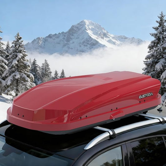 Hard Shell Roof Cargo Carrier with Security Keys, Roof Box, Cargo Box, 62.52 (L) x32.48 (W) x 13.19(H) Inches, 14 Cubic Feet (Tool-Free Install), Red