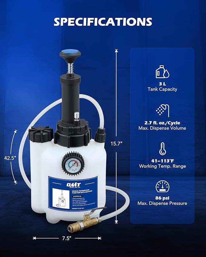 Orion Motor Tech Transmission Fluid Pump, 3L Transmission Filler Pump with 12pc ATF Aluminum Adapters, Manual Transmission Fluid Transfer Pump with Pressure Gauge, Transmission Dispenser Oil Pump Tool