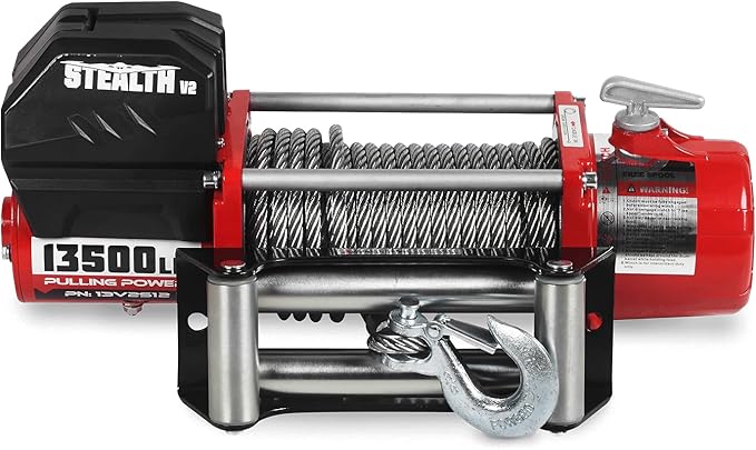 Stealth Winches 13500lb Truck Winch 12V Electric Winch with 2 Wireless remotes and Steel Rope, Perfect for SUV Towing Trailer Winch, Hook, Weatherproof, with Roller Fairlead, Heavy Duty