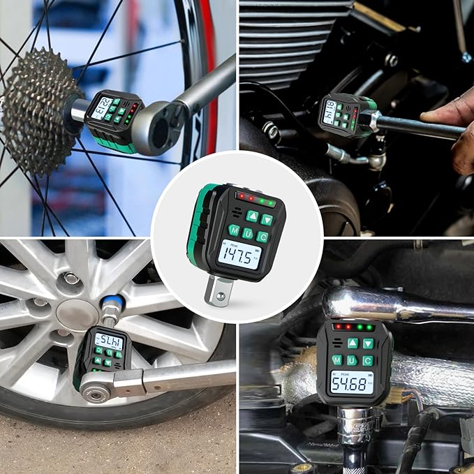 1/2-Inch Digital Torque Adapter, 7.38-147.5 Ft.lb/10-200 N.m, Electronic Torque Wrench Converter with ±2% Accuracy, Preset Function, Data Storage, 3/8” & 1/4” Adapter for Bike, Moto, Car
