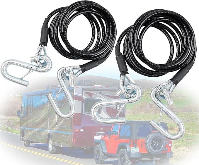 BX88196 Coiled Safety Cable Kit with S-Hook | 7500 lbs,7 Ft(84") Black Trailer Safety Cables(2 PCS)