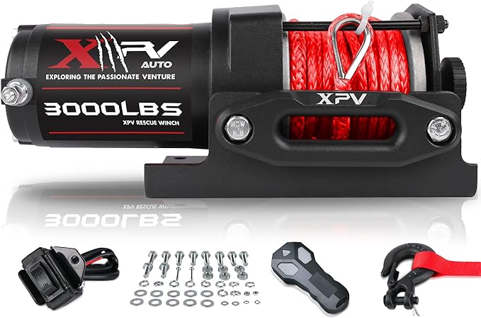 3000 lb 12V DC Electric Winch, Off Road Waterproof Winch for UTV ATV Boat with Both Wireless Handheld Remote and Corded Control Recovery Winch Synthetic Rope