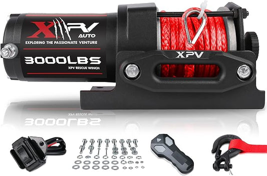 3000 lb 12V DC Electric Winch, Off Road Waterproof Winch for UTV ATV Boat with Both Wireless Handheld Remote and Corded Control Recovery Winch Synthetic Rope