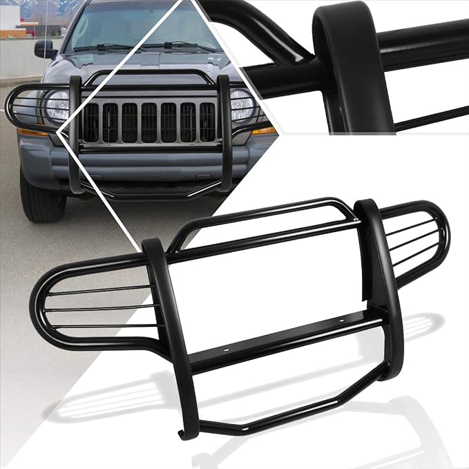 Compatible with Jeep Liberty KJ 2002-2007 Front Bumper Brush Grille Guard Protector,Coated Black