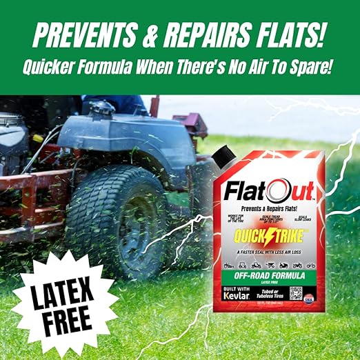 Flat Out QuickStrike Tire Sealant Off-Road Formula - Prevent Flat Tires, Seal Leaks, Contains Kevlar, 32-Ounce Bag