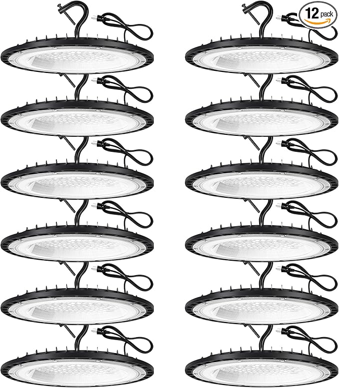 12 Pack 100W UFO Led High Bay Light Fixture,5000K Daylight Commercial Shop Bay Lighting,120v,15000LM,[450W MH/HPS Equiv.] US Plug Area Lighting for Warehouse/Barn/Gym/Factory/Workshop