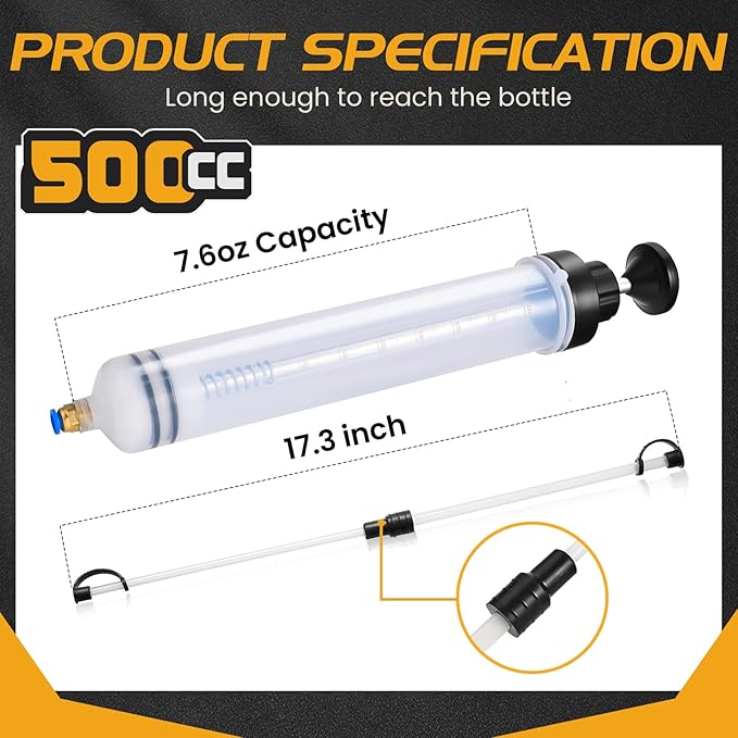 500CC Automotive Fluid Extractor Pump, Premium Manual Extraction & Fill Pump with 2 Hoses, Oil Syringe with Powerful Suction, Fluid Oil Change Evacuator