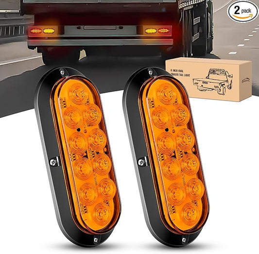GOOACC 6 Inch Oval Tail Light 2 PCS Amber 10 LED Turn Signals Lights Surface Mount IP67 Waterproof for Trailer Truck RV Tractor Lorry Camper Van