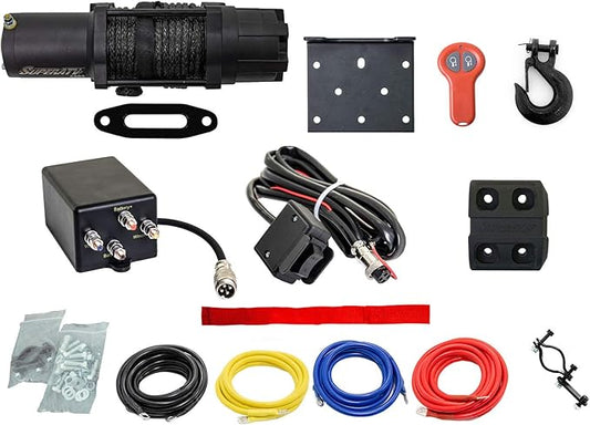 SuperATV 6000 LB Black Ops Winch with Heavy Duty Winch Mounting Plate for 2017+ Polaris Ranger 1000 / Ranger XP 1000 / Ranger XP 1000 Crew | Complete kit ready for install