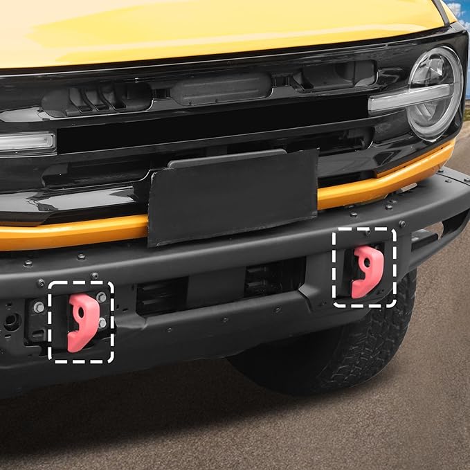Jimen Fit for Ford Bronco 2021-2024, 2PCS Front Bumper Tow Hook Covers Protector Exterior Accessories (Pink)