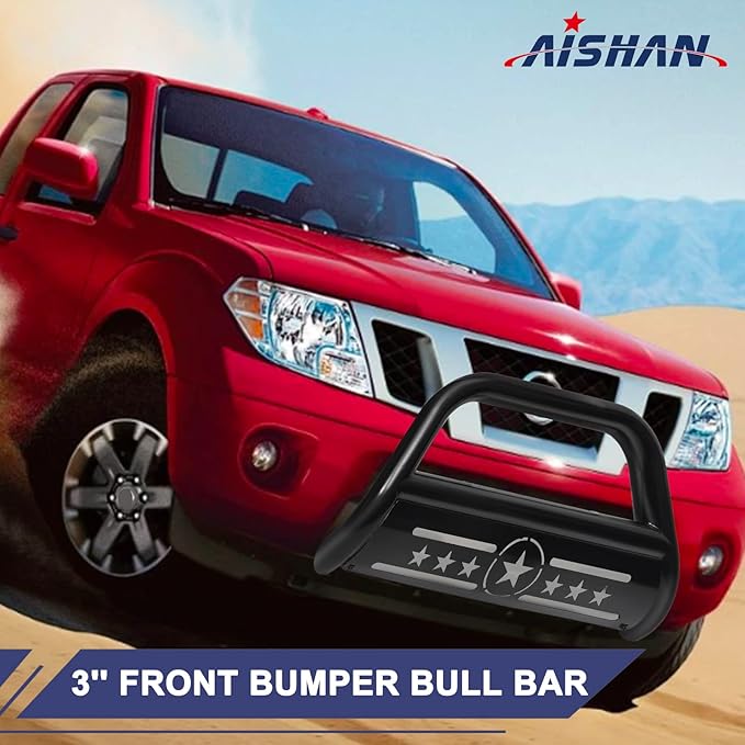Bull Bar Pickup Truck 3" Brush Grille Guard with Removable Skid Plate Front Bumper, Compatible with Nissan Frontier 2005-2021/ Pathfinder 2005-2007/ Xterra 2005-2015, Black