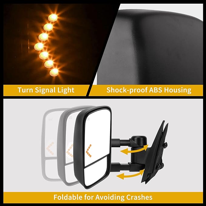 DWVO Towing Mirrors Compatible with 03-06 Chevy Silverado Tahoe GMC Sierra Extendable Tow Mirrors, Powered Heated with Arrow Signal Light