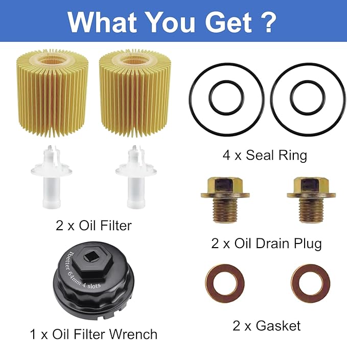 Oil Change Tool Kit, 04152-YZZA1 Oil Filter tool, Oil Filter Wrench, Drain Plug, Gasket for Select Toyota, Tacoma, Camry, Tundra, RAV4, Highlander, Lexus ES/RX/Sienna