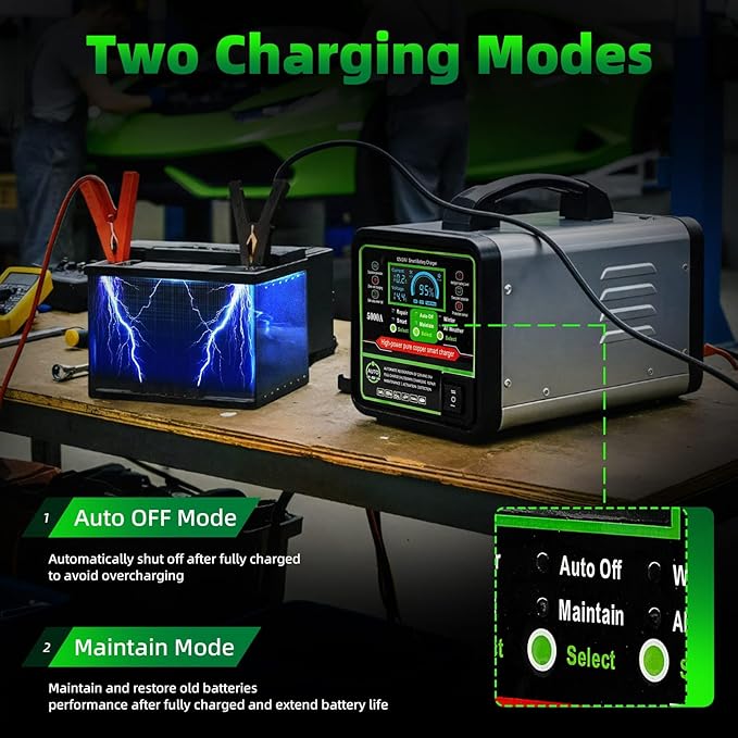 24V 12V Car Battery Charger Heavy Duty Trickle Charger for Car Battery 0-15A Smart Automotive Lead-Acid Battery Maintainer with Auto Off/Repair/Winter Modes LCD Display for Car Truck Boat Motorcycle