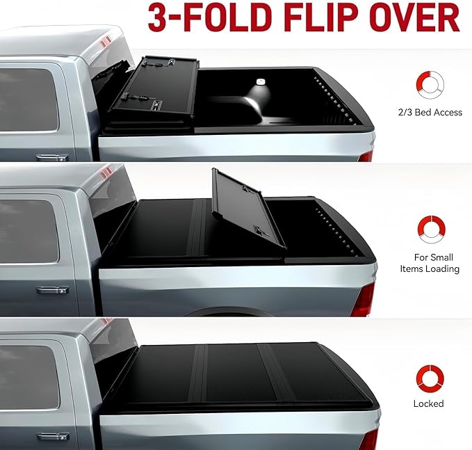 5.5ft Fiberglass Hard Folding Truck Bed Tonneau Cover Fits 04-14 Ford F150 & 06-14 Lincoln Mark LT Styleside (NOT for Flareside/Stepside) 5.5FT(66") Bed | Waterproof &Theftproof | FRP | No Drilling