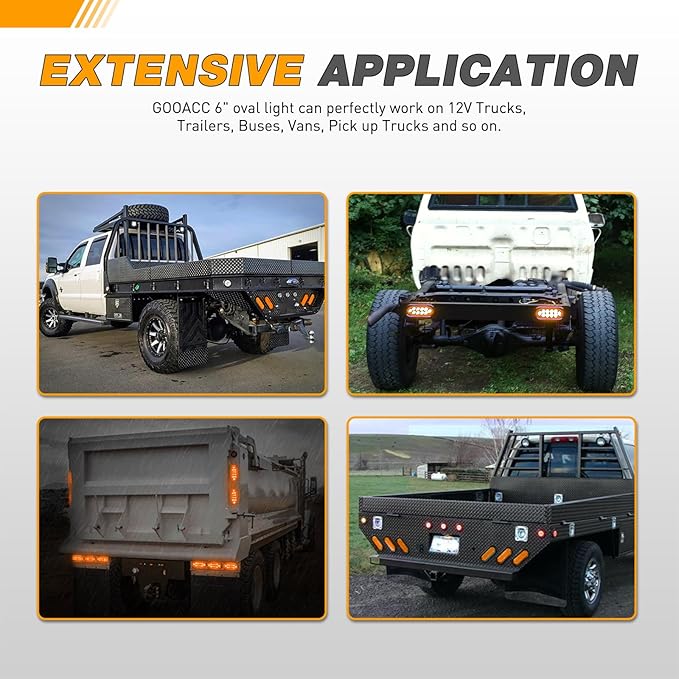 GOOACC 6Inch Oval Trailer Tail Light 2PCS 10LED Amber Turn Signals Lights w/Surface Mount Grommets Plugs IP67 Waterproof for Truck RV Tractor