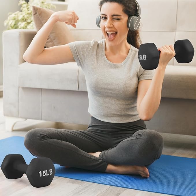 MADOG Dumbbell Set, Anti-Slip Neoprene Coated Hexagon Hand Weights for Home Gym Equipment Workouts Strength Training