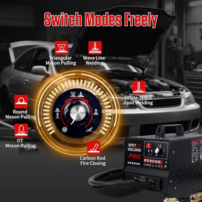 PLAYOCCAR Spot Welder Dent Puller Machine,110V 3500W Dent Remover Tool Car Body Repair Kit with Auto/Manual Welding & 6 Welding Modes.