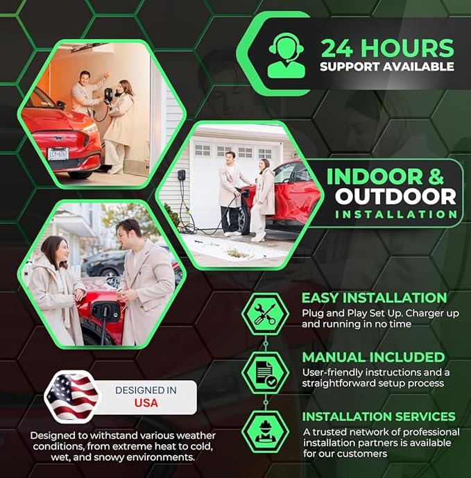 MACH 1: Fast 48 Amp Level 2 EV Charger, Hardwired Wall-Mount EVSE - Electric Vehicle Charging Station with Amp Lock, 200-240V. J1772 Connector Plus Tesla NACS Adapter. Outdoor Rated & a 30ft Cable