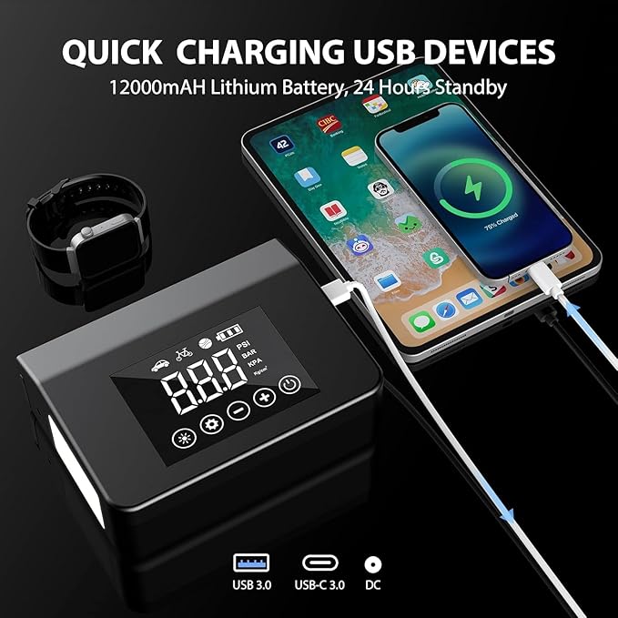 Jump Starter with Air Compressor, 4000A Car Battery Jump Starter(ALL Gas/8.0L Diesel) with 150PSI Tire Inflator 12V Car Battery Jump Power, 15000mAh PowerBank With LED Light, with Type-C Quick Charge.