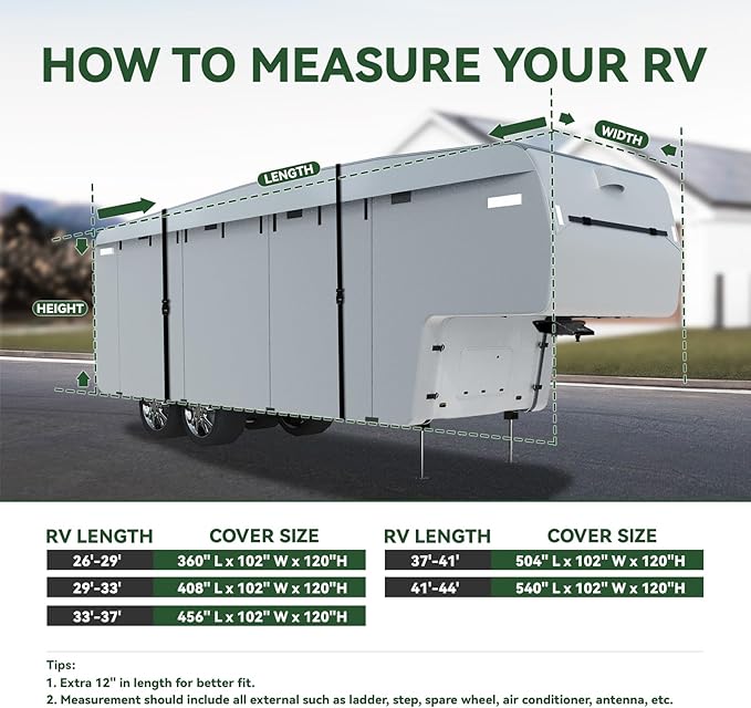 RVGUARD 5th Wheel RV Cover, Camper Cover for 26' - 29' RV, 6 Layers Anti-UV Windproof Waterproof Fifth Wheel Cover, with Storage Bag and Straps, Grey