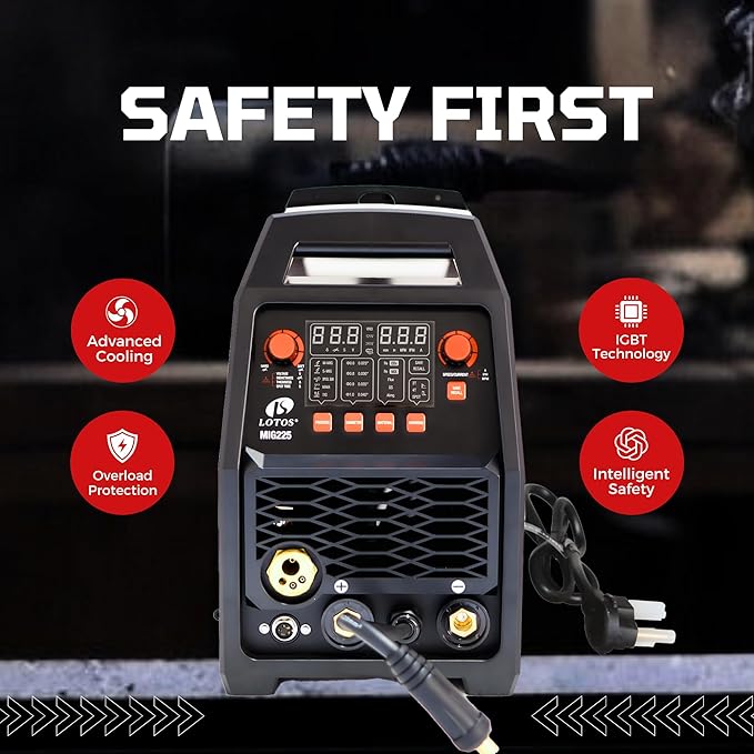 LOTOS MIG225SP MIG Welder with Aluminum Spool Gun, 225A 110/220V, 6 in 1 Gas MIG, Spool Aluminum, Gasless Flux Core, Stick, Lift TIG, Spot, Multi Process Welding Machine Auto Synergistic Setting