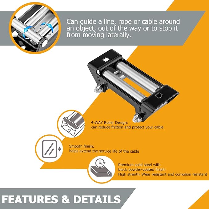 WeiSen 6" (152MM) Winch Roller Fairlead Cable Guide fit 4000-5500 LBS UTV Winches