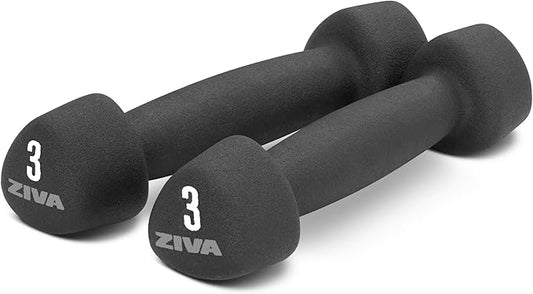 ZIVA Neoprene Tribell Dumbbell Pairs - Set of 2 Hand Weights, Non-Slip Durable Rubber Finish, No-Roll Design for Rigorous Exercise and Strength Training (Avail in 2-20 lb Pairs)