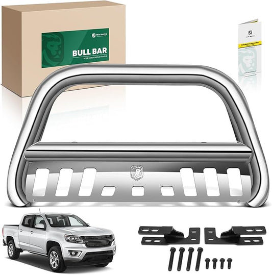 YHTAUTO 3" Bull Bar Push Bar with Skid Plate Light Mount Fit Chevy & GMC Models, Colorado/Canyon 2015-2022(Excl. ZR2 Model), S/S 304 Brush Guard for Truck Front Bumper Off Road Accessories