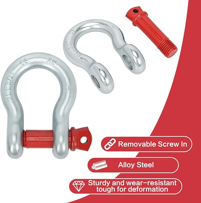 4 Pack 1" Anchor Shackle, D Ring Anchor Shackles Alloy Steel, Load Limit 8.5 Tons (17,000 lbs) with Alloy Screw Pin, Heavy Duty Clevis Bow Shackle for Towing, Rigging, Vehicle Recovery