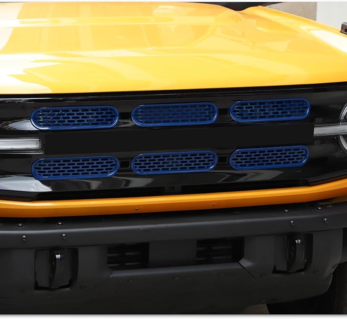 Front Grill Mesh Grille Inserts Cover Frame Trims Kit 6Pcs Fit for Ford Bronco 2021-2025 2/4 Door Exterior Accessories (Blue)