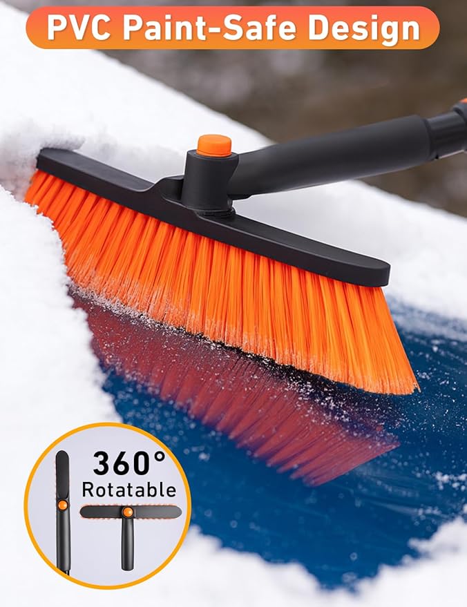 EcoNour 44.7" 3 in 1 Snow Brush for SUV, 360° Pivoting Extendable Long Snow Brush for Car, Snow and Ice Scrapers for Windshield with Ergonomic Foam Grip for Car Truck SUV, Winter Car Accessories