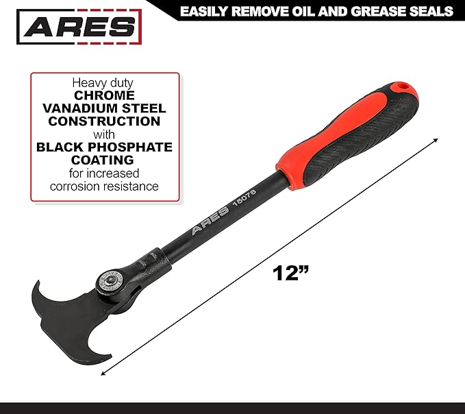 ARES 15078-12-Inch Indexing Seal Puller - 14 Adjustable Locking Positions - Dual Hook Tip Design - Remove Oil and Grease Seals on Cars, SUVs and Light Trucks