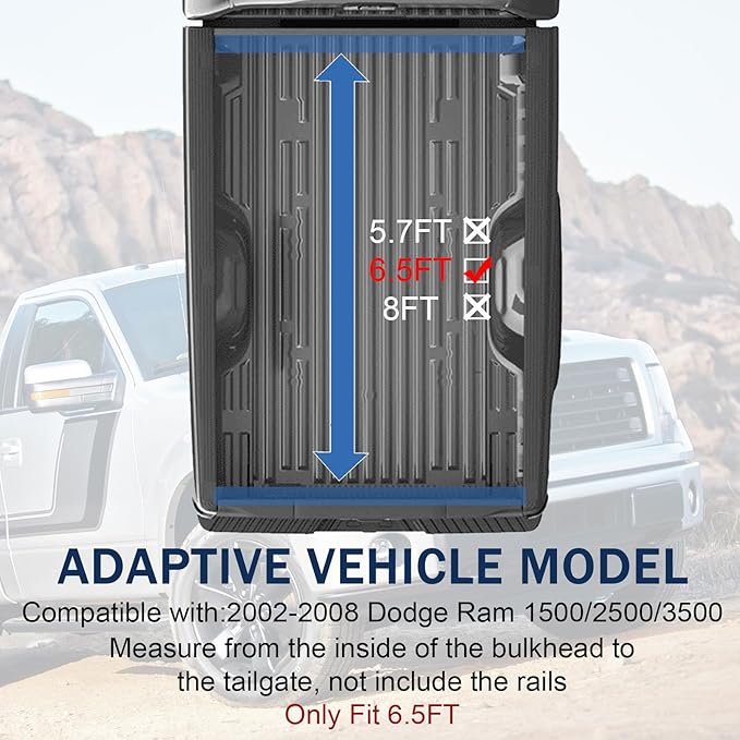 Soft Roll-Up Truck Bed Tonneau Cover Compatible with 2002-2008 Dodge Ram 1500 2500 3500 6.5FT Bed