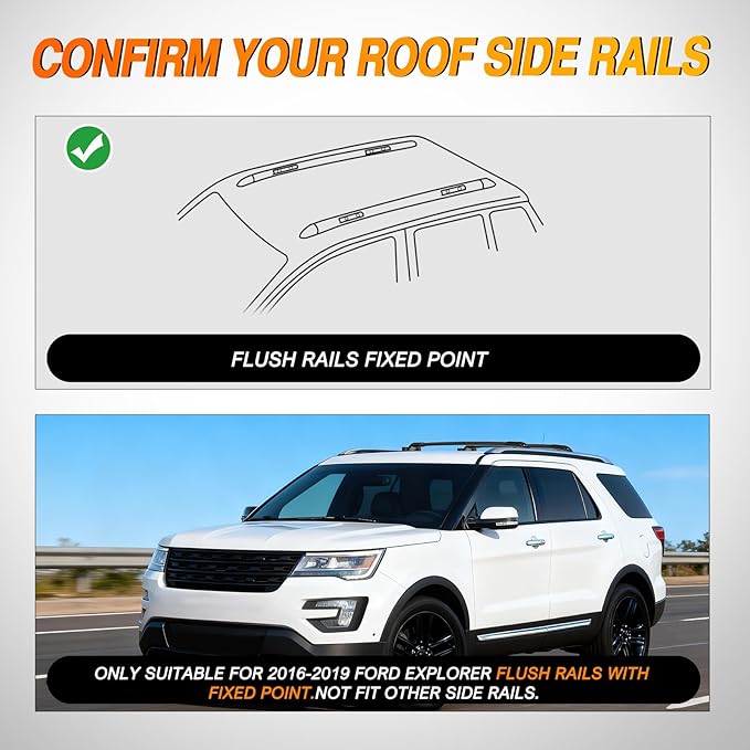 Nilight Roof Rack Cross Bars Fit for Ford Explorer 2016 2017 2018 2019 with Side Rails and Fixed Point, Adjustable Aluminum Car Crossbars for Cargo Carrier Luggage Bike Kayak Rooftop Tent Snowboard
