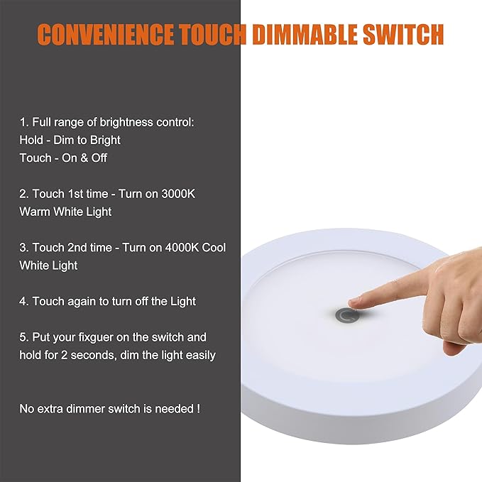 Facon 4.62-Inch 12V LED RV Ceiling Dome Light with Touch Dimmer Switch, 3000K/4000K Adjustable Color Temp, 12Volts Interior Light for RV Motorhome Camper Marine, ETL Listed