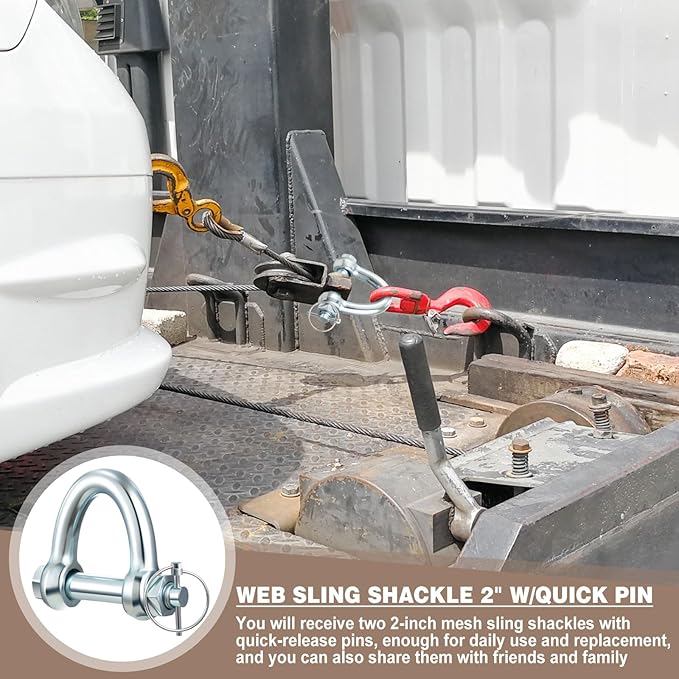 2 Pack 2 Inch Web Sling Shackles with Quick Release Pins, 8000 Lbs WLL, White Blue Zinc, Heavy Duty Tools for Lifting Slings, Recovery Straps, Car Towing, Industrial & Outdoor Use