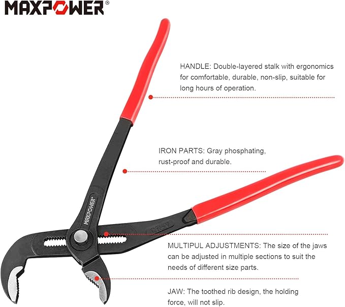 MAXPOWER Water Pump Pliers Set. Plumbing Pliers 3 Pieces Kitbag Set. 7-Inch, 10-Inch and 16-Inch Push Button Quick Adjust Tongue and Groove Pliers Set