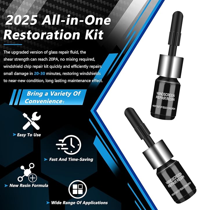 Brennenstuhl Windshield Repair Kit, Windshield Crack Repair Kit, 2 Bottles Car Windshield Chip Repair Kit Quick Fix for Rock Chip Repair Kit Windshield Chips, Cracks, Star-Shaped Crack (Blue)