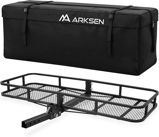 ARKSEN 60 x 23 x 5.5 Inch Folding Hitch Cargo Carrier with 600D PVC Waterproof Cargo Bag, 500 Lbs Capacity Heavy Duty 2 Inch Receiver Luggage Basket for SUV, Pickup Truck, Camping & Travel
